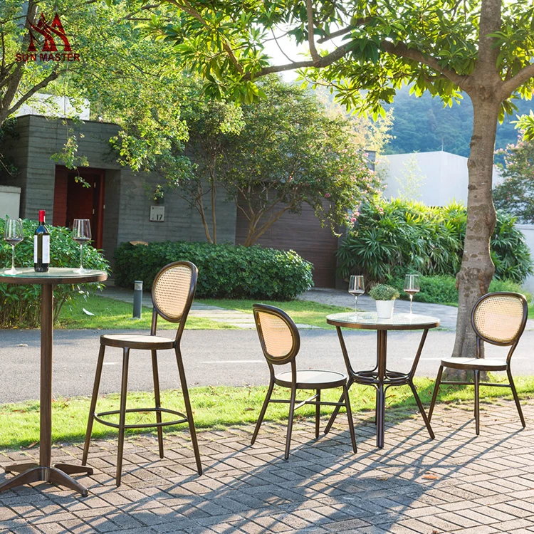 
New Collection Stackable Outdoor Furniture Rattan Wicker Chairs Garden Dining Sets Aluminum Frame Folding Table Set Wholesale 