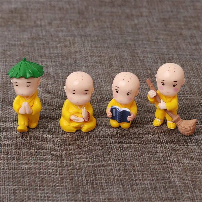 4Pcs Mini Chinese Buddhist Monk Statue Miniature Bonsai Garden Resin Craft Gift