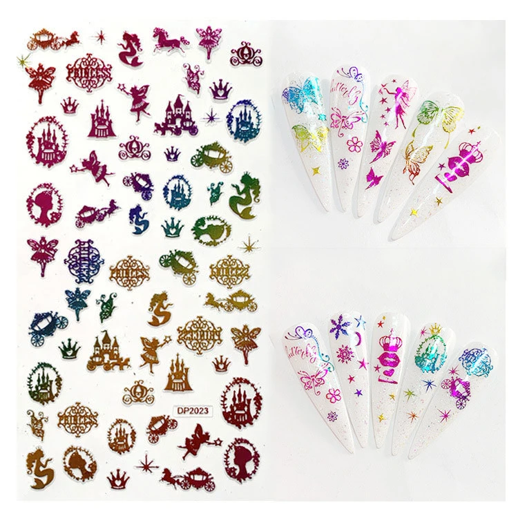 

IMAGNAIL 12 Designs Snowflake Angel Castle Butterfly Colorful Self adhesive Holographic 3D Nail Art Sticker, Colorful holographic