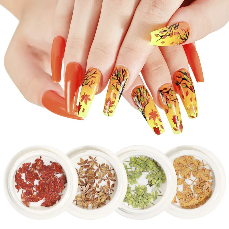 

Holographic Glitter Flakes Paillette Fall Leaf Stickers DIY Autumn Manicure Tips Maple Leaves 3D Nail Art Decorations