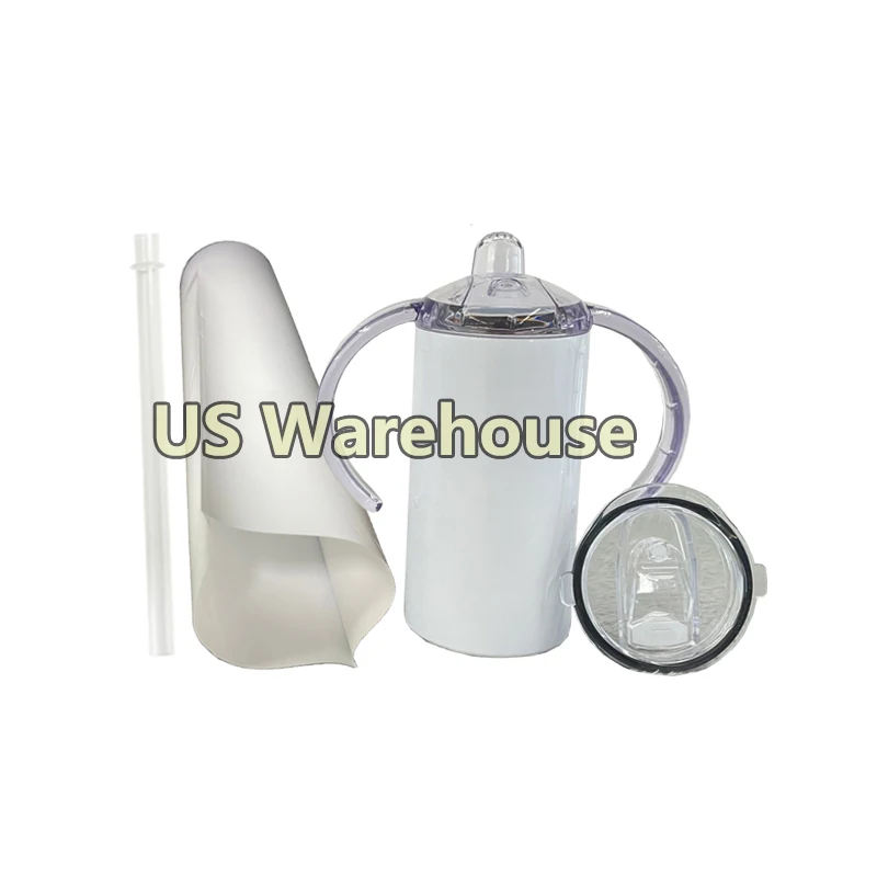 

RTS US Ware House 12oz 360ml white sublimation blanks Straight sippy cup With PP double handles for White Sublimation Transfer