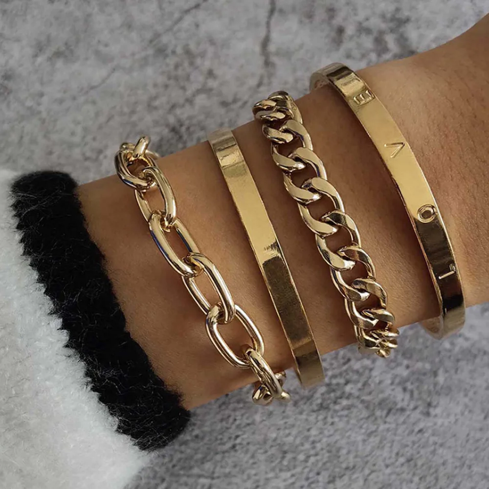 

2021 mens fashion charm gold jewelry twist chain ankle bracelets couple gift simple thread bangles bracelets set women, 1 color