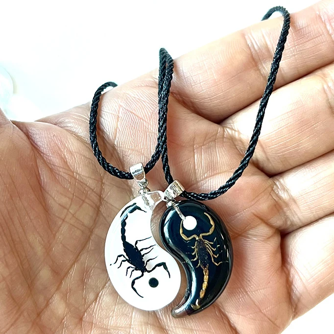 

new arrivals fashion jewelry China Yin Yang gossip black and white real scorpion resin epoxy acrylic necklaces lovers gifts