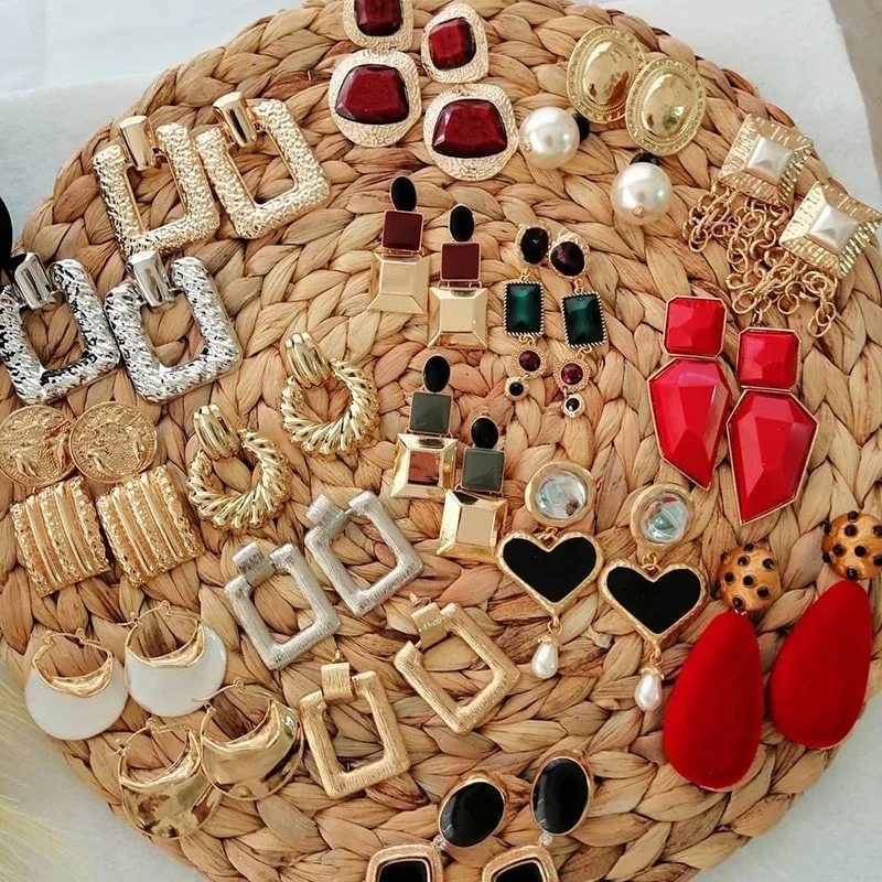 

80 Designs Multi-Color Alloy Antique Drop Earrings For Women Gold Color Metal Statement Earrings Jewelry Bijoux 2020, Same as pictures show,5% color difference exist