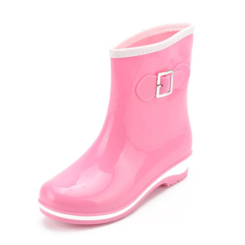 

Amazon AliExpress Hot Selling Women's Boots Plus Size Solid Color Warm Waterproof Square Heel Belt Buckle Women Rain Boots