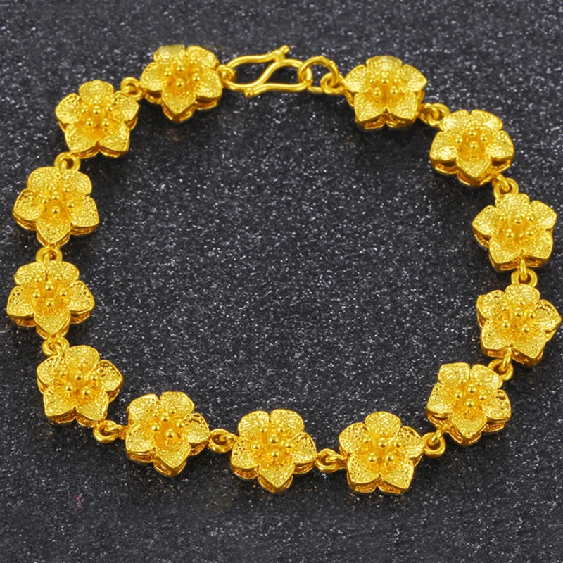 

Vietnam Alluvial Gold Hand Chain for Women Brass Rose Flower Chain Bracelets, 24k