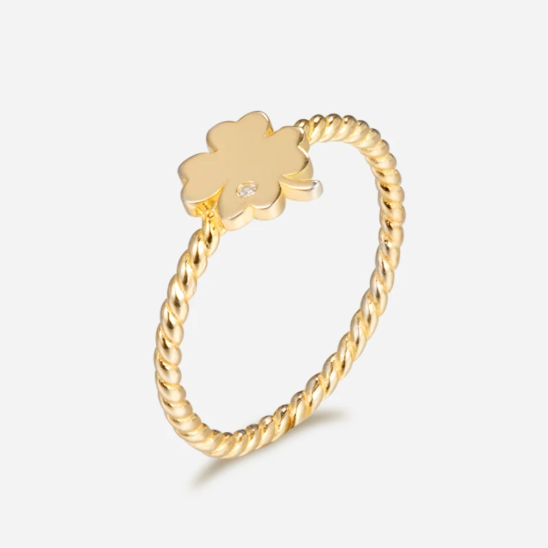 

Dainty Fashion 18K 14K Gold Plated Jewelry Bijoux 925 Silver Flower Four Leaf Clover Cz Rings For Women