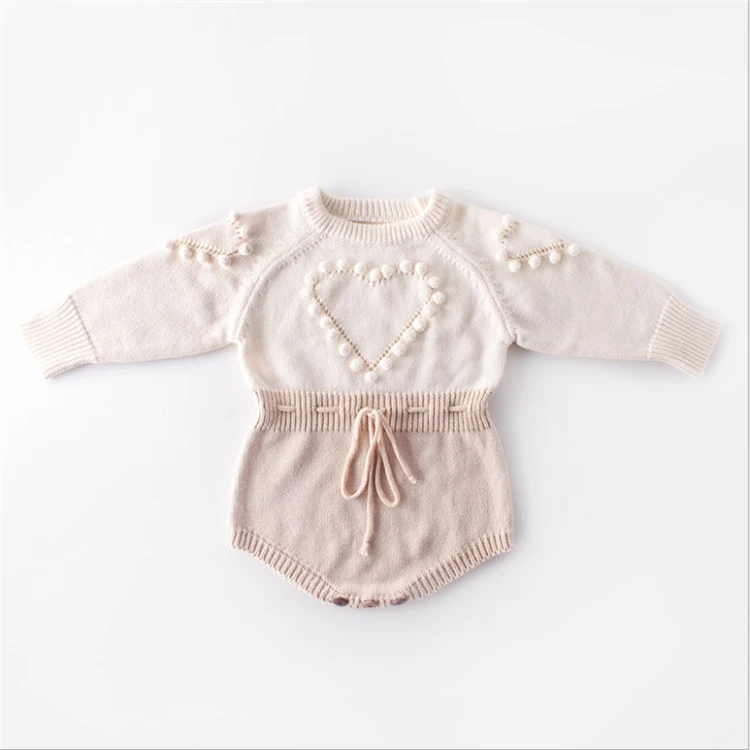 

Spring Newborn Baby Handmade Love Sweater Knitted Wool Long Sleeve Toddler Romper Clothes