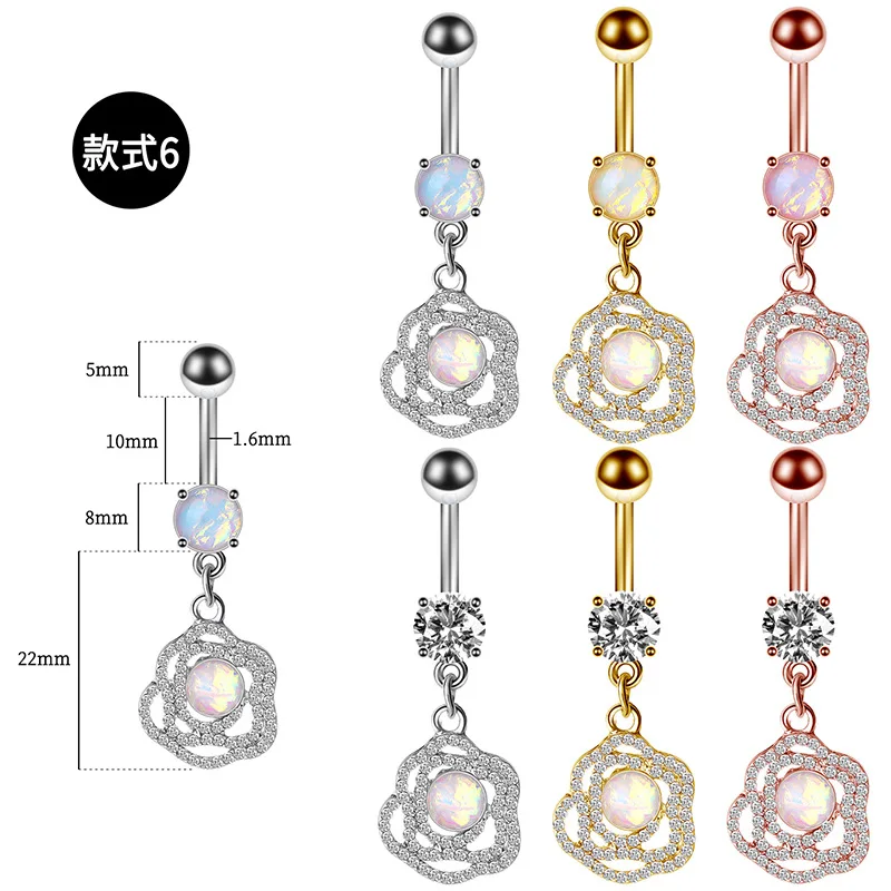 

14G Stainless Steel Belly Button Rings Barbell Navel Rings Bar for Women CZ Flower Cute Belly Piercing, Steel,gold,rose gold,