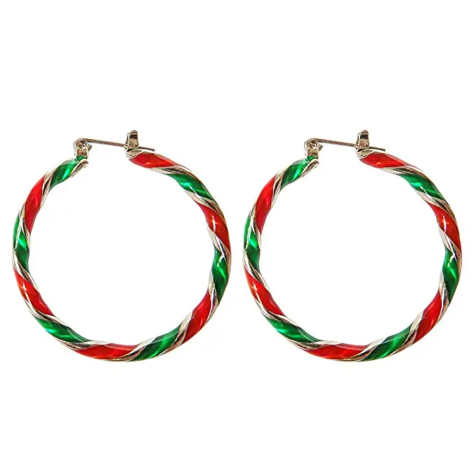 

Merry Christmas Holiday Jewelry Gifts Christmas Wreath Hoop Pierced Earrings For Women Girls, As picture