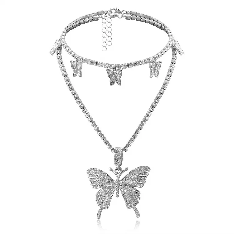 

Butterfly Choker Necklaces Tennis Butterfly Chain CZ Butterfly Necklace Silver Girls Women