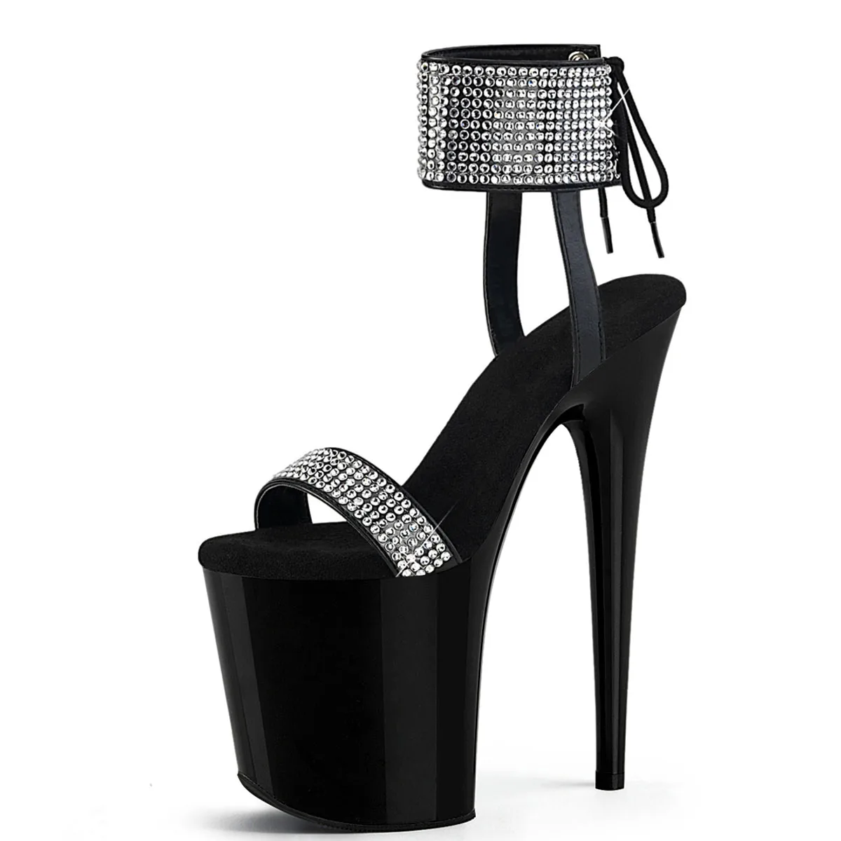 Open Toe Rhinestone Thin Heels 20cm Exotic Dancer Gothic 8Inch Retro Sexy Fetish Platform Sandals Women's Party Shoes Pole Dance