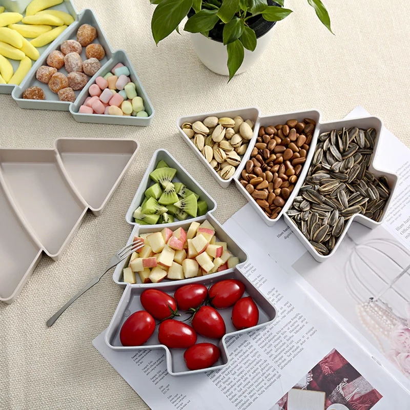 

Nuts Seeds Dry Fruits Plastic Plates Dishes Bowl Breakfast Tray Home Kitchen Supplies Creative Christmas Tree Shape Candy Snack, As photo