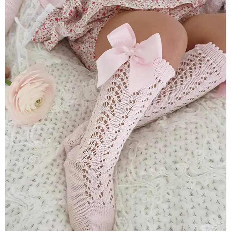 

In Stock Ready Ship Sweet Solid Color Baby Girl Sweet Princess Thin Knee High Kids New Born Infant Bow Baby Knee High Socks, Custom color