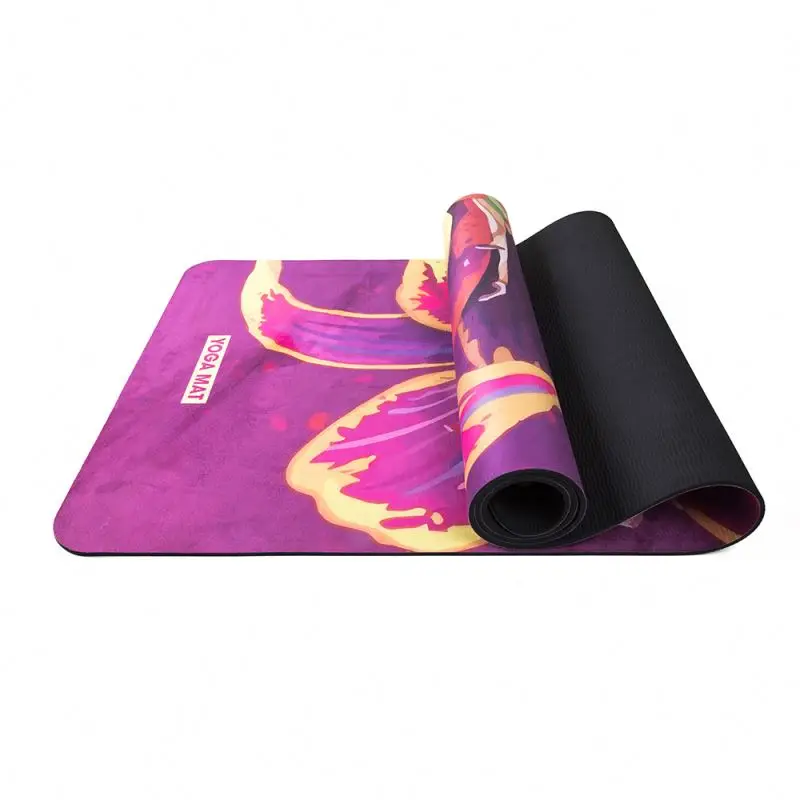 

Eco friendly custom print double layer suede yoga mat tpe, Green&black/purple&pink/purple&light purple/blue&sky blue/pink&blue