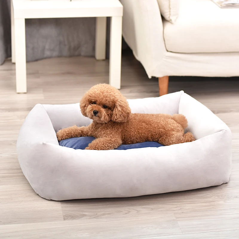 Rectangle Dog Bed Soft Velvet Fabric Pet Bed For Dogs & Cats With Non