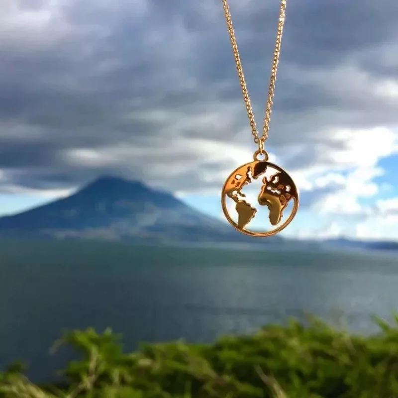 

Dylam Map Necklace Hawaiian Gold Plated Stainless Steel Minimalist Trendy Necklaces Open Circle Conenctor