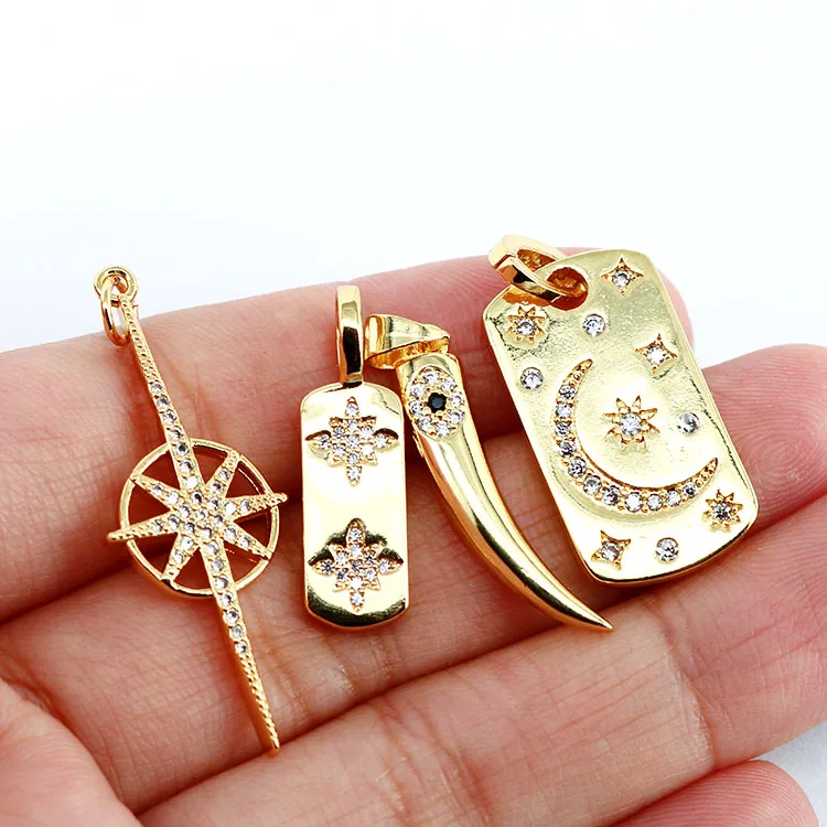 

CZ8194 Hotsale 18k Gold Plated CZ Zircon Micro Pave Moon Crescent and Star Charm Pendant for Necklace Jewelry Making