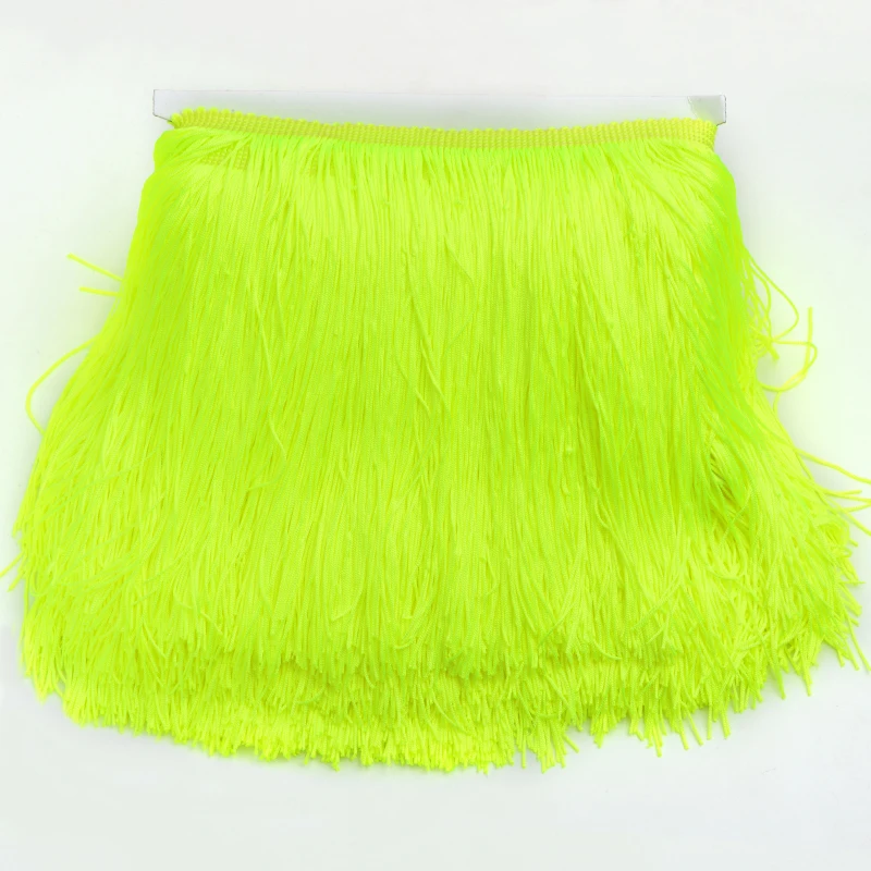 10 Meters Two Wire Encryption 20cm Long Neon Color Chinlon Lace Trim Ribbon Sewing Fringe Tassel for Latin Dress Stage Clothes