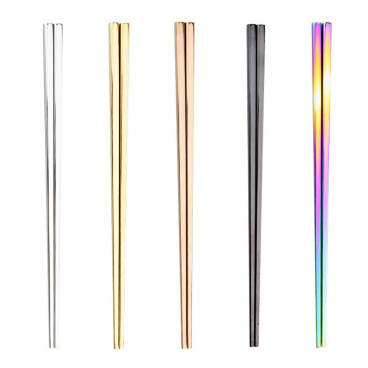 

Wholesale 304 stainless steel chopsticks Korean metal chopsticks Titanium customized colored Chopsticks for wedding gift, Silver, gold, rosegold, rainbow, black