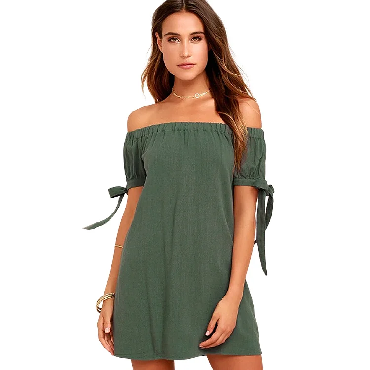 

Summer casual solid loose off shoulder mini dresses women sexy dress