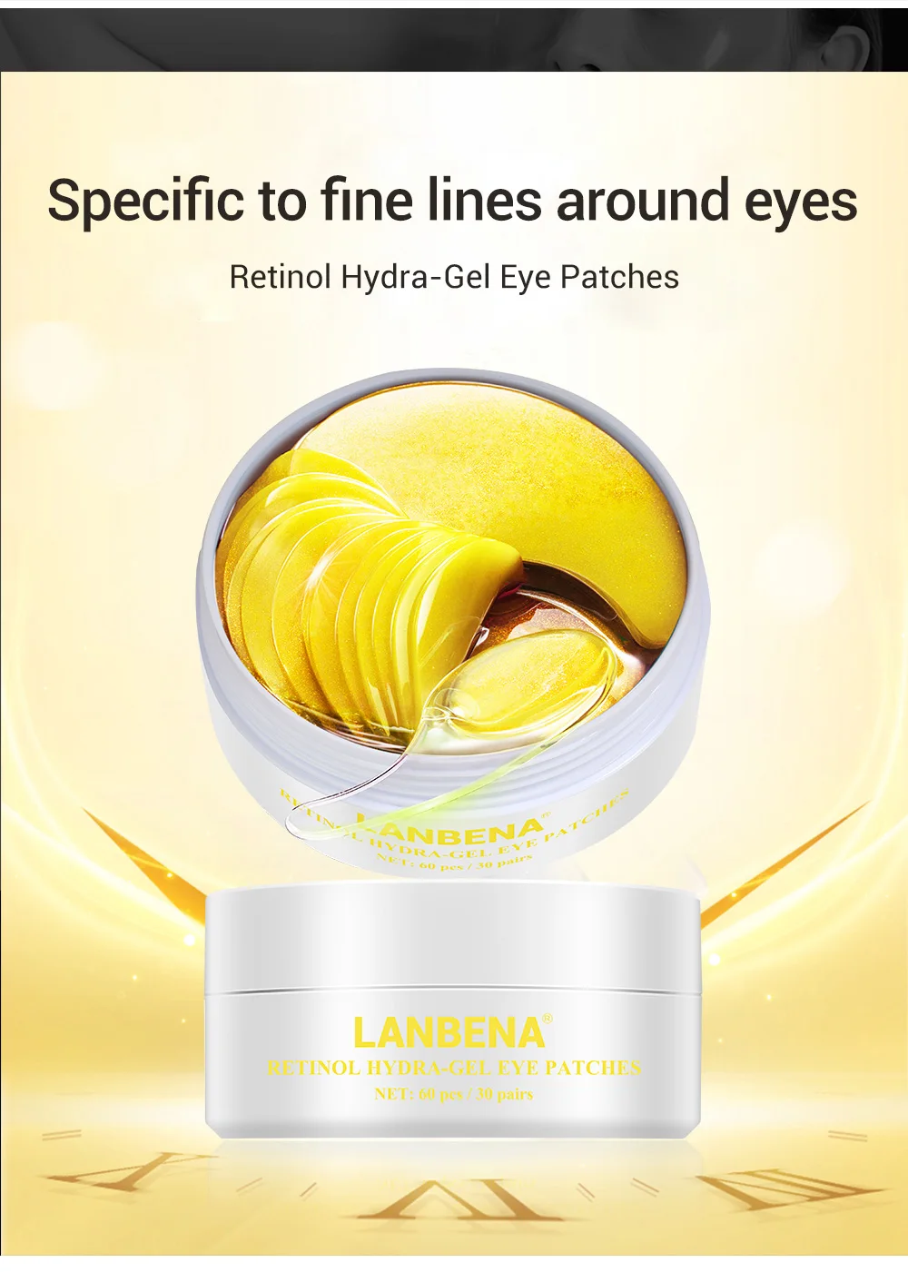 Lanbena Wholesale Retinol Collagen Hydrogel Moisturizing Nourishing Eye Mask Under Eye Patches 7738