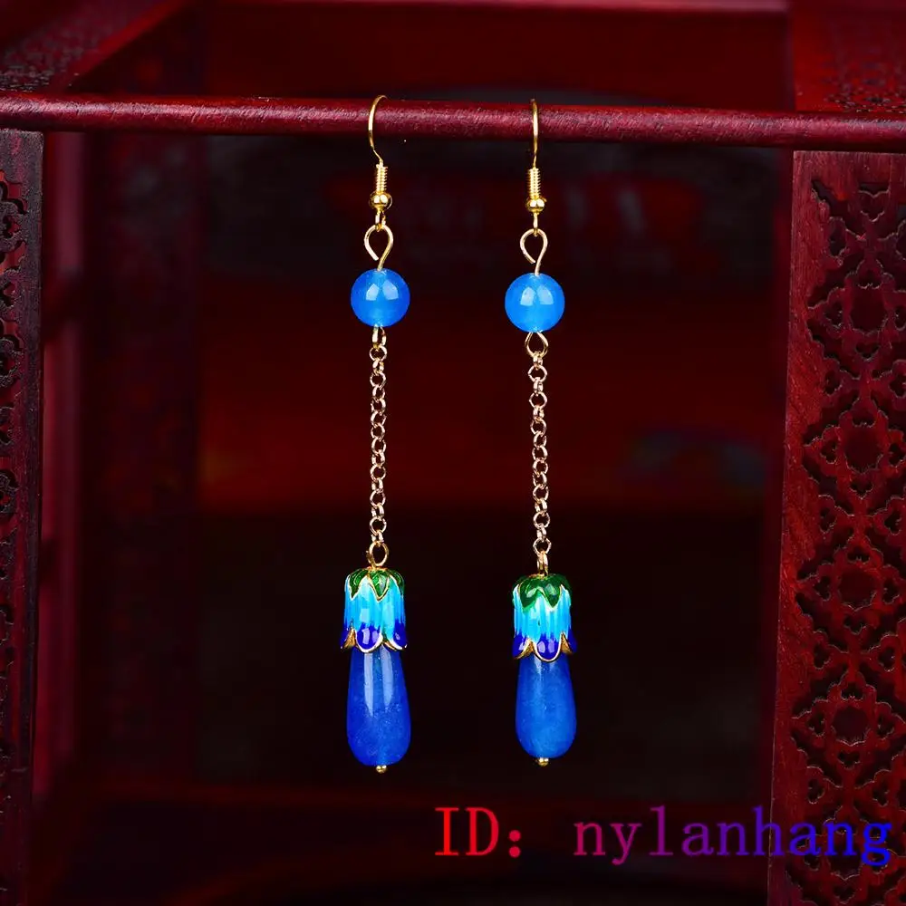 

Blue Jade Flower Earrings Crystal Gemstone Fashion 925 Silver Charm Gifts Zircon Amulet Women Natural Chalcedony Jewelry