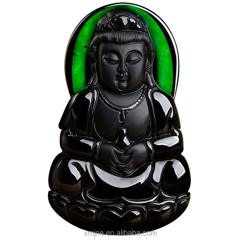 

Certified Grade A Natural Ink Green Jadeite Net Bottle Guanyin Buddha Statue Jade Pendant Green Pendant Men's And Women's