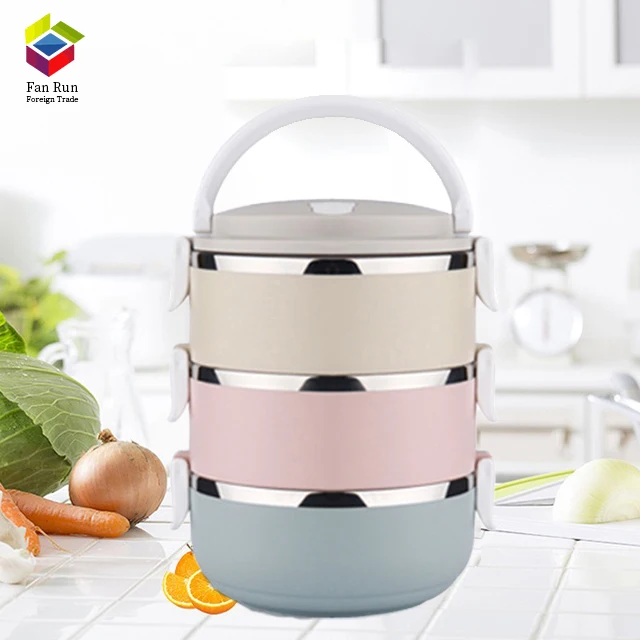 

Round double layer insulated stainless steel food warmer storage thermal lunch boxes, Random color