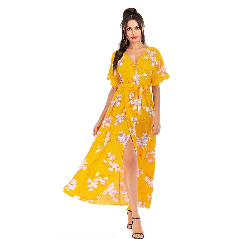 

Chiffon Casual Floral Boho Style Long Summer Dress Summer Women Casual