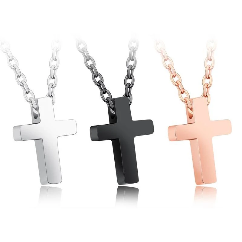 Custom logo men gold plated mini cross letter necklace jewelry stainless steel pendant