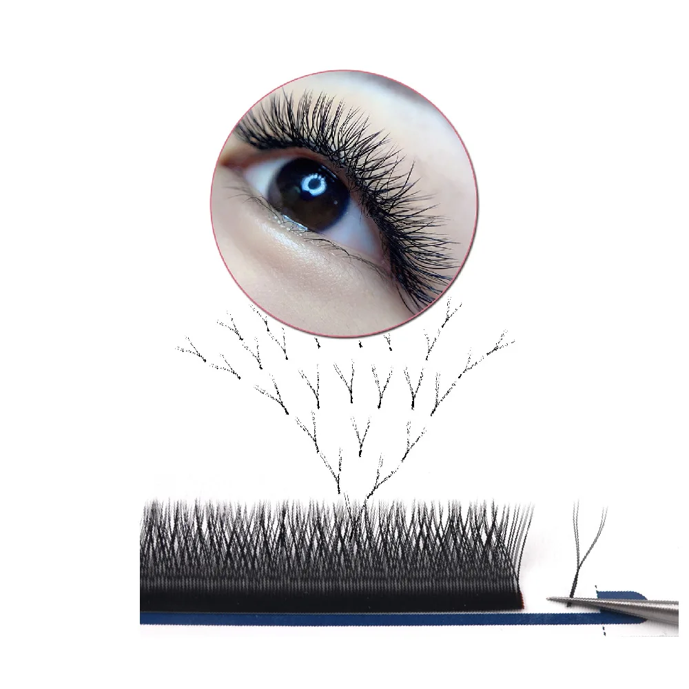 

2021 YY Shaped Individual Y Wire Eyelash Fluffy Clusters 2D Pre-Made Volume Fans Self Grafted YY Lashes C D Curl Cilios, Black matt finish / brown