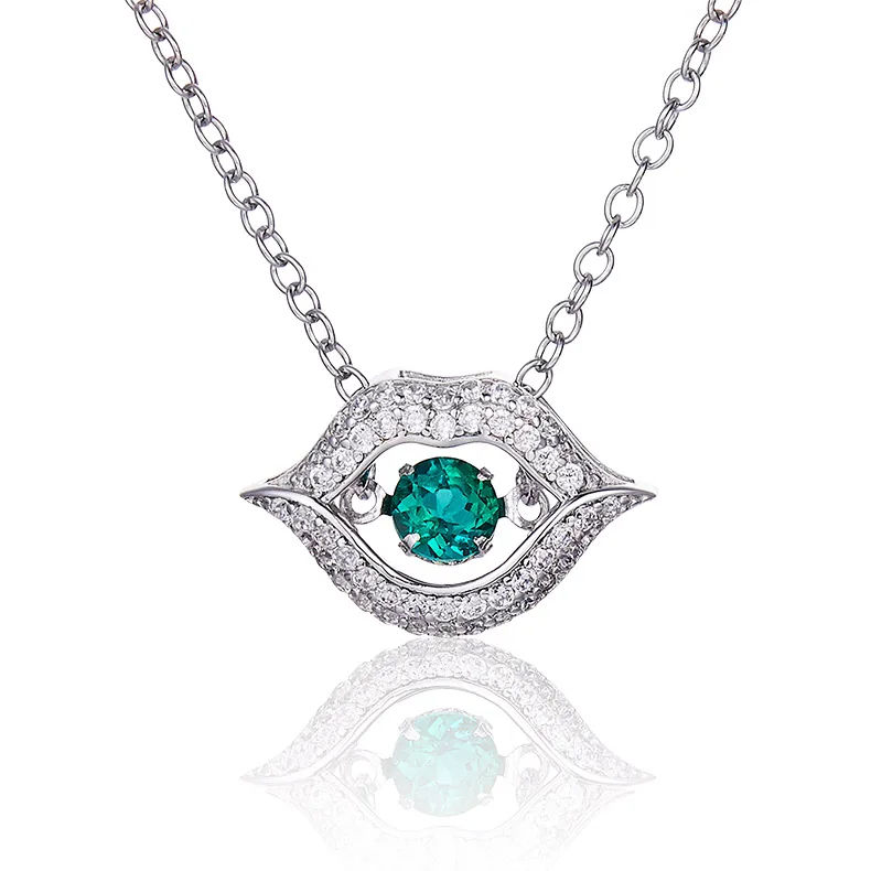 

Fine Jewelry 0.25ct Emerald Green Moissanite Silver 925 Sterling Women Sexy Lip Pendant Necklace, Silver,rose gold