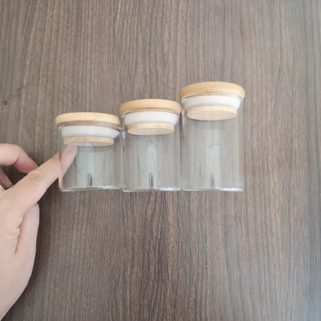 

50ml Small Borosilicate Glass Jar Bamboo Lid Food Storage Jar, Transparent