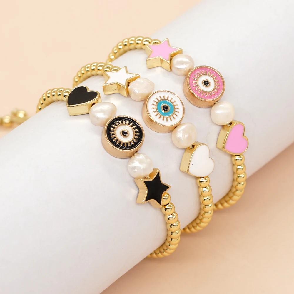 

Go2boho New Jewelry Enamel Gold Plated Heart Star Evil Eye Bracelets For Women Fashion Popular Design Freshwater Pearl Bead
