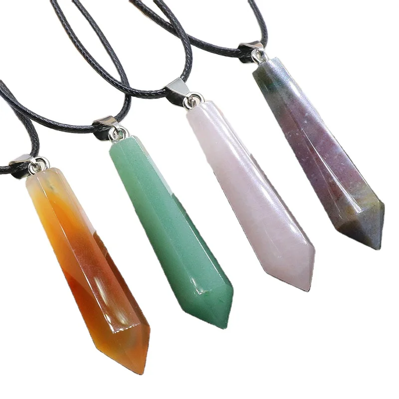 

Factory Wholesale Custom Bullet New Fashion Crystal Healing Point Hexagonal Gemstone Quartz Pendant Necklace