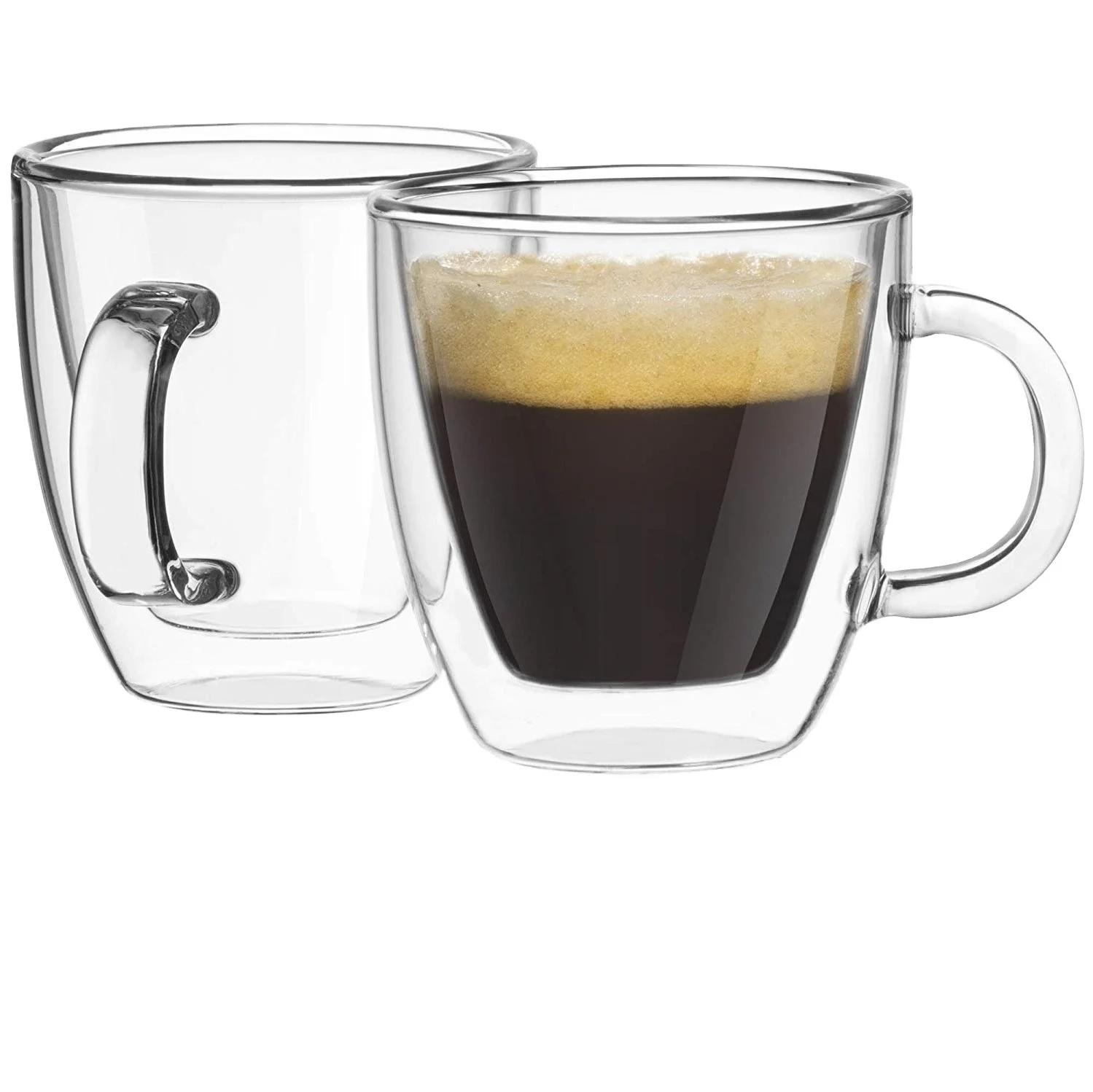 

Double Wall Insulated Clear Glass Coffee Tea Mug with handle, Espresso Mugs Latte Mug ,Glass Cappuccino Cups