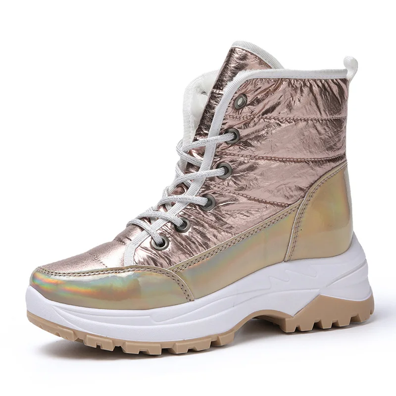 

Chunky heel boots plush house shoes sequin fabric ankle boot heels lace up shoes Antiskid plastic bottom womens fashion sneakers