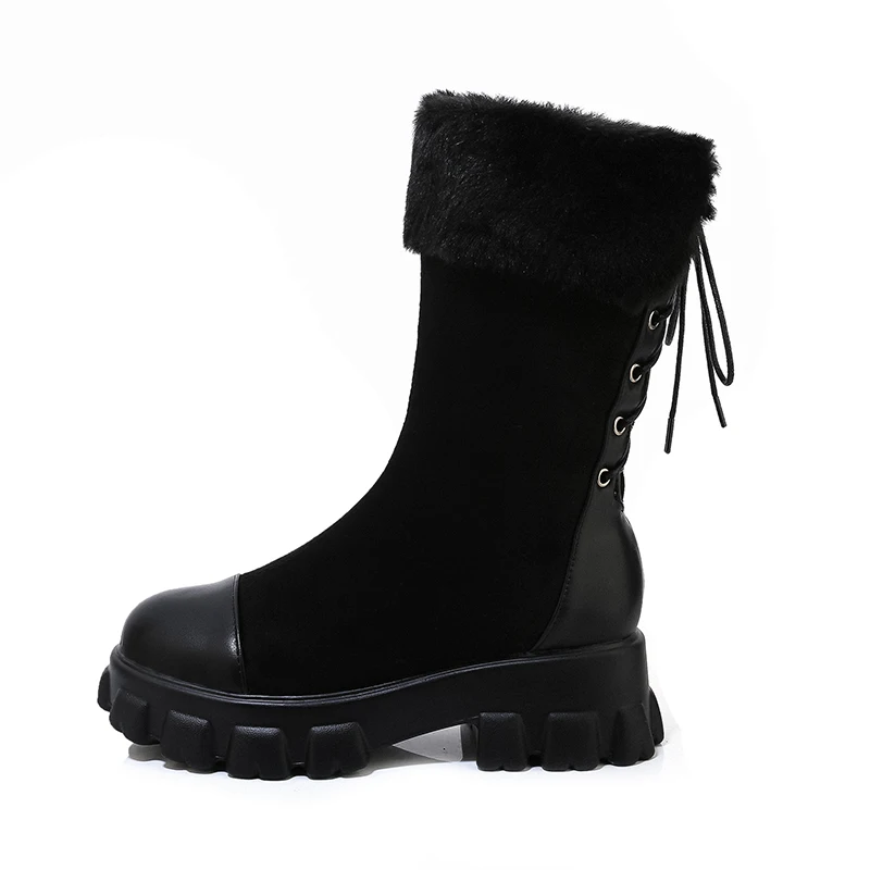 

Women Stylish Winter Plush Mid-calf Round Toe Splicing Snow Boots for Lady, Yellow,black
