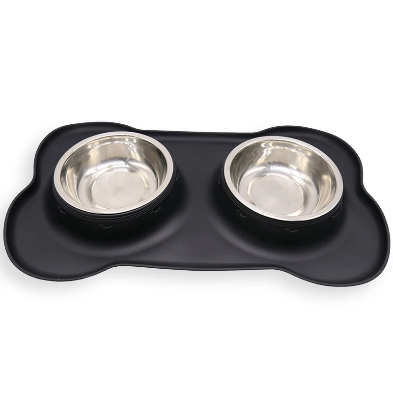 

eco pet bowl silicone mat fancy 2in1 double wall anti loop bowl water dispenser cats and dogs premium, Black