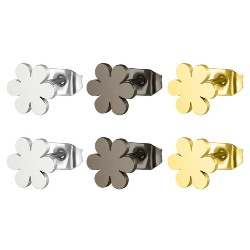 

Korean fashion stainless steel titanium steel flower simple temperament trendy flower six flower earrings