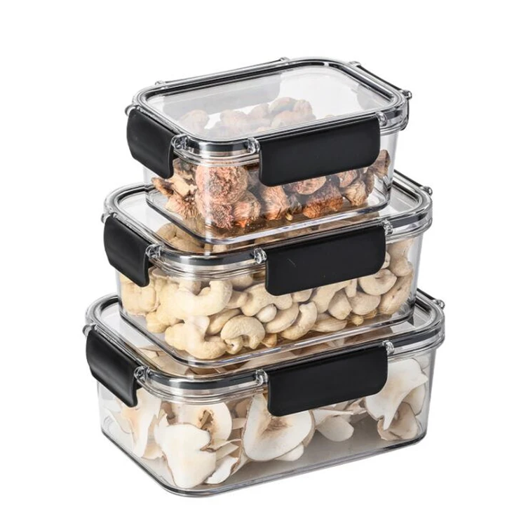

450/800/1100ml Airtight Preservation Food Storage Box Wholesale Plastic PET Food Grade Container Set Fridge Crisper With Cover, As picture or customized