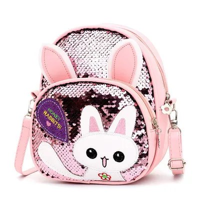 

3D Cartoon Bunny Shoulder Bags Girls School Bag Primary School Children's Animal Backpack with Sequins, Customized color
