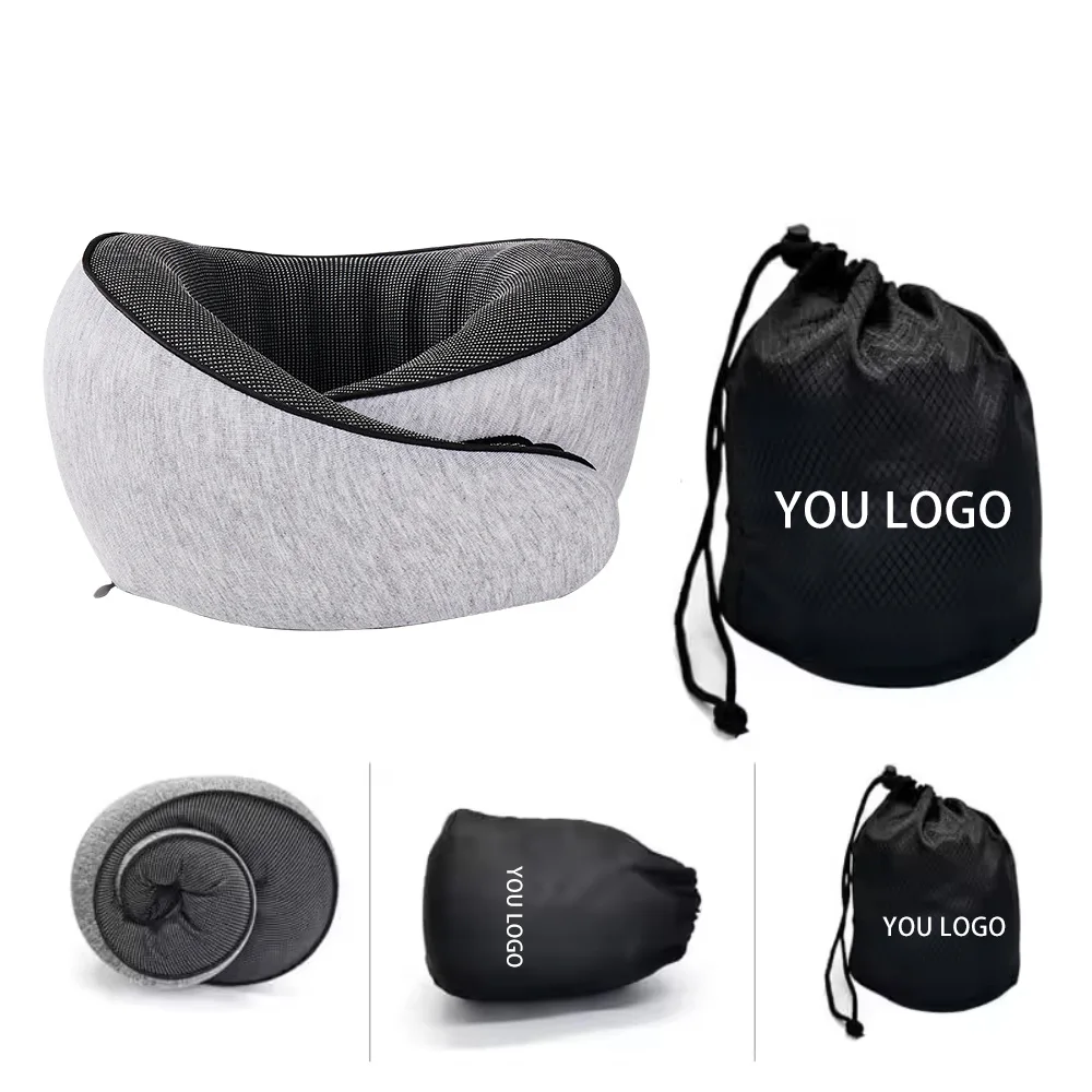 Factory Sell 100% Pure Memory Foam Travel Neck Pillow for Flight Headrest Sleep Portable Plane Accessories Light Grey