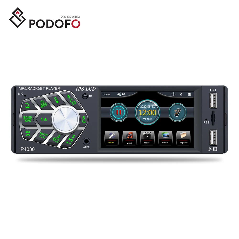 

Podofo 3.8'' IPS Capacitive Screen Car Radio Autoradio Car MP3 MP5 Player Stereo BT Phone Link USB Steering Wheel Control & Mic