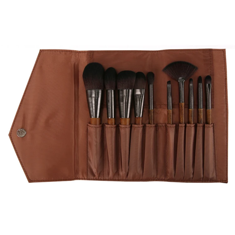 

2022 Hot Sale 10 pcs Brown Cosmetic Brush Wooden Makeup Tool Popular Flat Make Up Brushes