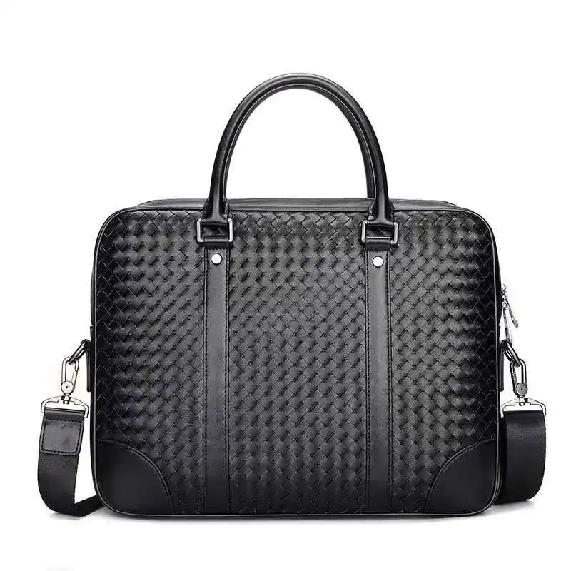 

Documents Business Laptop Bag weaving cowhide Leather Men Crossbody Bag Briefcases Hot Sale Fashion for Men Brief Case Bag, Black