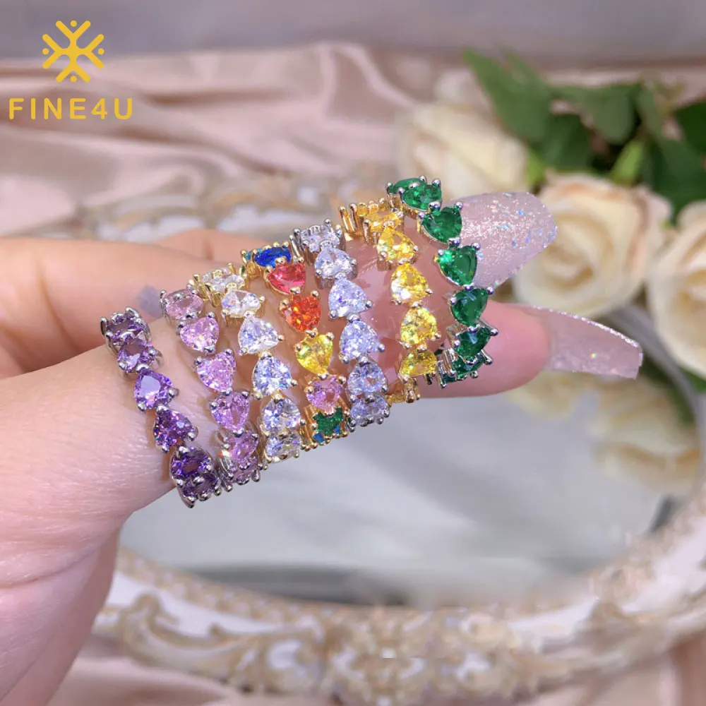 

Luxury Women Trendy Gold Plated Open Heart Shape Colorful Pink Diamond Cubic Zirconia Jewelry Cz Zircon Ring