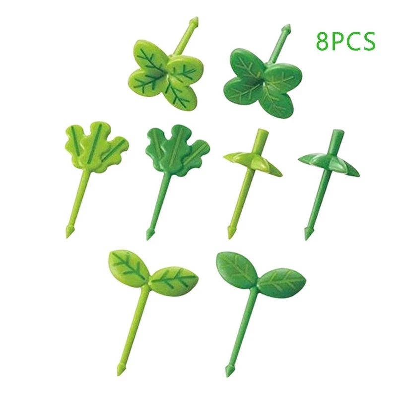 

8pcs Fruit Fork Children Toothpick Food Prod Leaves Plastic Decoration Lunch Box Accessory Small Salad Tiny Fork Mini Cake Fork