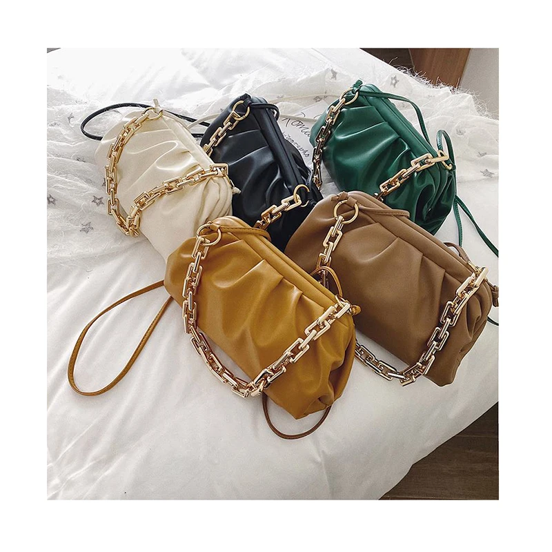 

Women Big Gold Chains Cloud bag Soft Wrinkled Luxury Leather Madame Bag Brand Dumpling Shoulder Messenger Bag Ladies Handbags